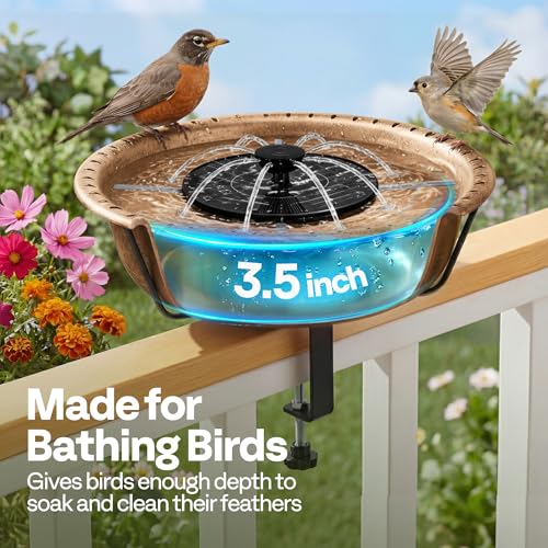 VIVOHOME Deck-Mounted Bird Bath with Solar Fountain, 13-Inch Bowl, Copper | Solar-Powered Pump, Weather-Resistant ABS, Adjustable Metal Clamp, for Railing/Fence/Balcony, Bird-Friendly, Easy to Clean - color: Copper, size: Birdbath with Fountain