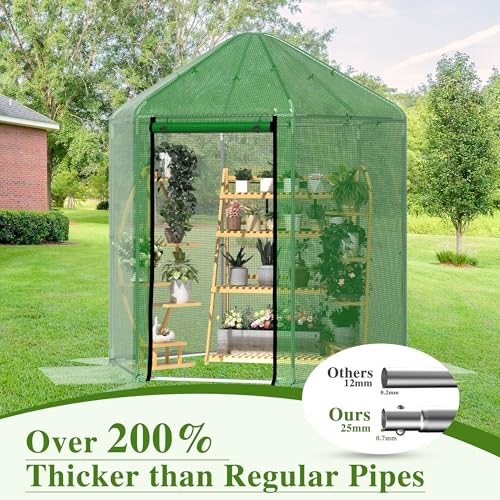 MU 7x7x7.6 FT Greenhouses for Outdoors, Heavy-Duty Green House for Outside, Walk in Winter Greenhouse with 180g Double Layer PE Cover, Ground Stakes, Great for Garden/Patio/Backyard