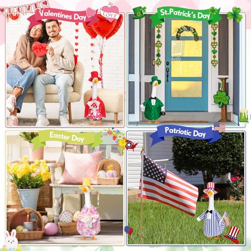 8 Set Boy Style Porch Goose Outfit 17inch, Seasonal Bundle | For Lawn Yard Decor, Seasonal Themes Include Fall Halloween Thanksgiving Christmas Valentines Easter Summer, Dress Hat Set - size: 17Inch, style: Boy Style