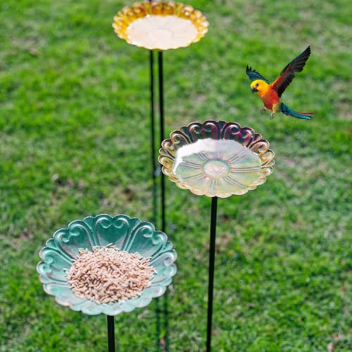 DREAMSOUL Flower Bird Bath Stake, Small Bird Bath for Outside, 4 Pack | Delicate Flower Appearance, Solid Metal Birdbath Set, Compact Size, Lovely Present for Bird Lovers for All Garden Decor - size: 4PCS