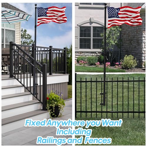RV Ladder Flag Pole Kit with Holder, 10 FT Telescoping RV Flag Pole | Heavy Duty Portable Flag Pole for RV, with 3 x 5 American Flag, Dual Flag Mount, for Campsites, Tailgates and Outdoor Events - size: Mount+telescoping flag pole
