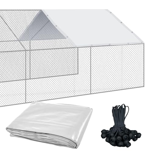 VitalCozy 1 Set Chicken Coop Cover Waterproof 11.5 x 6.6 ft Chicken Cover Coop Tarp with 25 Pcs Ball Bungees Cords, Accessories for Walk-in Run Pen, Outdoor, Yard