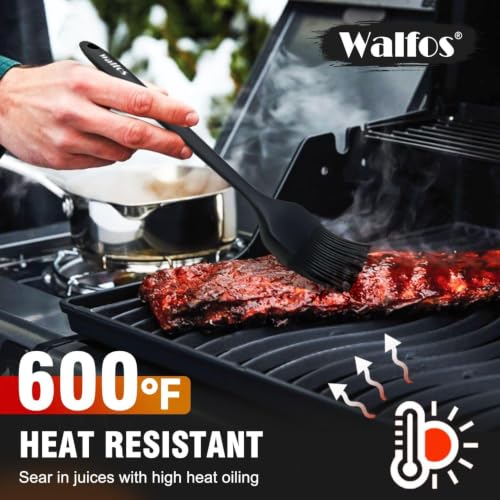 Walfos 600°F Heat Resistant Silicone Basting Brushes BPA Free Pastry Brush, Spread Oil Butter Sauce for BBQ Grill Baking Kitchen Cooking, Dishwasher Safe (2 SIZE) - color: Black, size: Large + Small