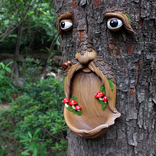 Tree Face Birdfeeder Outdoor Statues Tree Hugger Sculpture Whimsical Garden Decoration Wild Birdfeeder Wild Bird Feeders Outdoor Peeker Art Yard Decoration - color: Design-1