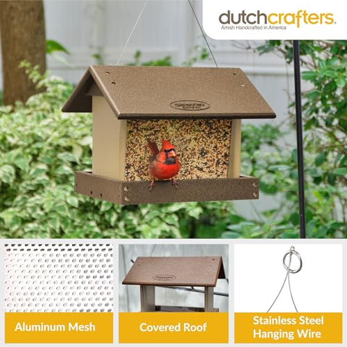 DutchCrafters Poly Hanging Hopper Bird Feeder, Large Hanging Bird Feeder for Outside, Outdoors - Amish American Made (Tudor Brown & Weatherwood) - color: Tudor Brown & Weatherwood, style: Hanging