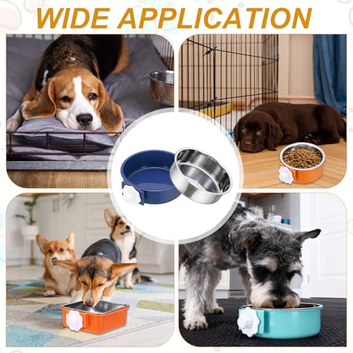 Crate Dog Bowl, Removable Stainless Steel Pet Cage Hanging Anti-Overturn Food Water Feeder Cage Cup (Round, Dark Blue, 25.3oz), Intended for Puppies/Cat/Rabbit/Bird - color: Dark Blue, size: 6.4"(25.3oz)