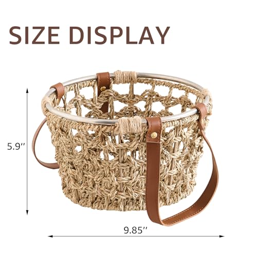 Farmhouse Seagrass Egg Baskets - Handmade Wicker Egg Collecting Basket with Handle - color: Round-Seagrass
