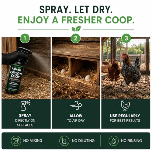 Lakota Naturals 16oz Unscented Chicken Coop Deodorizer & Cleaner Spray. Surface Odor Eliminator, Controls Ammonia, Coop Refresher Spray for Bedding, Wood, Hay, Sand. Safe & Fast Drying