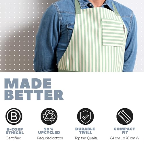 Chef Aprons for Women with Pockets, Adjustable Bib Aprons for Cooking - color: Sage Green Striped