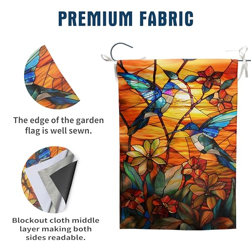 Stained Glass Hummingbird Garden Flag Spring Summer House Flag Fall Floral Decorative Yard Flags for Outside 28x40 Double Sided Large Seasonal Lawn Flags Rustic Outdoor Decor - color: glasshummingbird