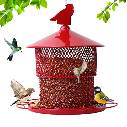 Squirrel Proof Bird Feeder for Outdoors, 4 Lbs Large Capacity Metal Mesh Wild Bird Feeders, Hanging Birdfeeder for Outside Finch, Cardinal, Chickadees, Blue Jay, Red