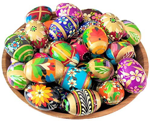 Polish Easter Handpainted Wooden Eggs (Pisanki) Decorative Eggs for Easter - Set of 6 Large Eggs - size: Set of 6 Large