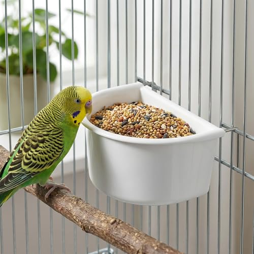 2 Pack Bird Feeder Hanging Cups Plastic Bird Food Bowls Universal Cage Accessories Water Food Dispenser for Parrots Small Birds Parakeets Birds Feeder