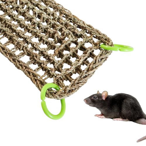 Rat Climbing Toys, 39 x 7 inch Small Animals Seagrass Mat Toy, Cat Climbing Toys, Natural Seagrass Woven Net Hammock with Hooks, Cage Accessories for Hamster Guinea Pig Parrot Parakeets Cockatiels