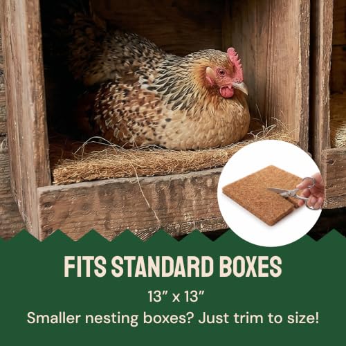 Hatortempt Chicken Nesting Pads for Chicken Coop, 13"x13" 10-Pack Bedding | Ammonia Absorbing Coconut Coir - Reduce Box Odors - Tear-Resistant Chicken Supplies - Trimmable Nest Liners for Laying Hens