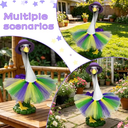 Large Resin Porch Goose Statue, Garden Lawn Yard Sculpture Decor for Gift | Porch Duck Weatherproof Ornament for Patio, Lawn & Yard, Ideal Housewarming & Birthday Gift for Mom, Women & Men - style: purple hat goose