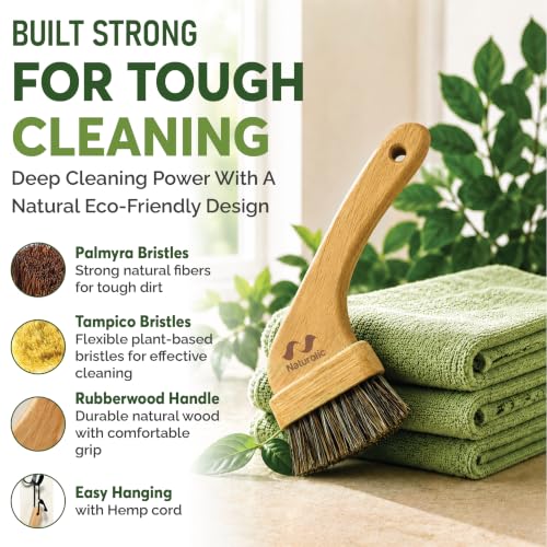 All-Natural Grout Brush Set | Wooden Cleaning Brush for Tile and Floor | Durable Floor Scrubber for Bathroom and Kitchen | Eco-Friendly Household Cleaning Tools - size: Pack of 1