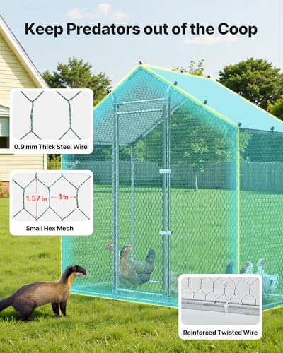 VEVOR Large Metal Chicken Coop,6.6 x 3.3 x 6.6 ft, Walk-in Chicken Run House with Waterproof Cover & Sturdy Frame, Spire Roof Poultry Cage Duck Pen for Rabbit Hen Goose Outdoor Backyard Farm Use - size: 78.7"L x 39.4"W x 78.7"H