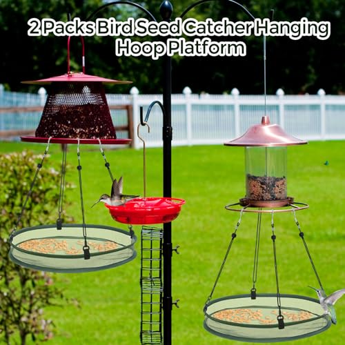 FoldTier 2 Pieces Universal Wild Bird Seed Catcher Hanging Hoop Platform Bird Seed Catcher Tray for Hummingbird Feeders Bee Feeder Outdoor Garden Accessories (20 Inch) - size: 20 Inch