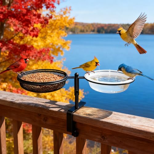 Bird Feeder for Apartment Balcony with Food Tray and Water Bowl | Metal,Detachable and Adjustable Balcony Bird Feeder,Round