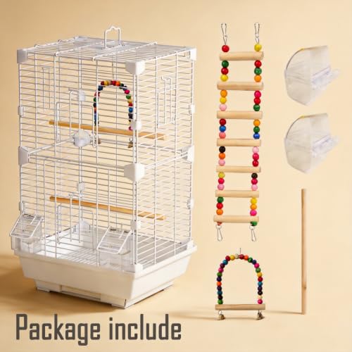 Basic Bird Cage, 24.8inch Parrot Cage (24.8" x 14.6" x 11"),Bird Cage with Ladder, Horizontal Bar, 2 Feeders, and Swing