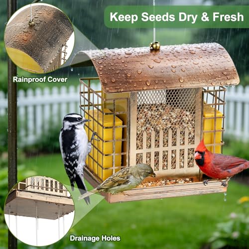Suet Bird Feeders for Outdoors Hanging, Upgraded Metal Cage Birdfeeder | 2-in-1 Bird Feeder Attracts Woodpeckers, Finches, Sparrows - Wild Bird Feeder Ideal for Garden Yard Decor & Gift