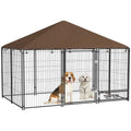 PawHut Outside Dog Kennel Puppy Play Pen w/Canopy 6.9' x 4.6' x 5' Black | Secure Lock, Heavy Duty Welded Wire Steel, Rotating Bowl, Outdoor Fence Crate Enclosure Cage for Dogs Chickens Ducks - size: 6.9' x 4.6' x 5'