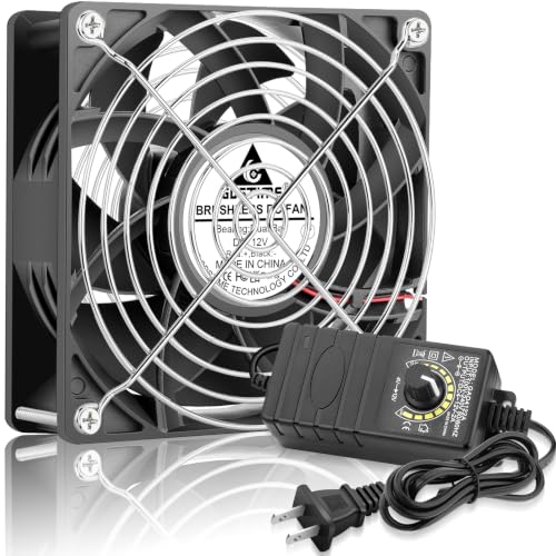 G‌DSTIME 120mm x 38mm Computer Fan with Speed Control, 115V 120V AC-Powered | Dual Ball Bearing, 3000 RPM High Speed, Axial 12V PC Fan with Variable Speed Controller for DIY Cooling Ventilation Projects - size: 1238 w/ Speed Controller