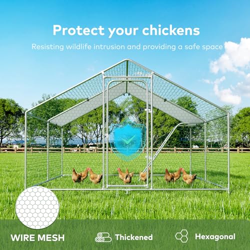 Large Chicken Run 10 x 13.2 x 6.4 FT Chicken Coop with Cover | Reinforced Frame, Walk-in Chicken Coop, Roosting Perch, Side Hardware Cloth, Backyard&Farm Use - size: 158.4"L x 120.0"W x 76.8"H