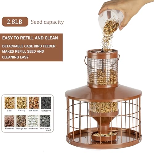 Caged Bird Feeders Squirrel-Proof, Metal, 2.8 Lbs Capacity-Cage Tube Seed Feeders with Tray Outdoor Hanging, Attract Birds,Detachable Cleaning, Starling Proof Wild Bird Feeder（Brown） - color: Brown