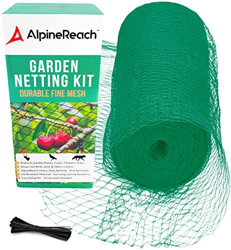 AlpineReach Garden Netting 15 x 30 ft Heavy Duty Bird Net, Deer, Plant Protection Extra Strong Woven Mesh, Reusable Kit with Zip Ties, Animal Fencing for Fruits Trees, Green - color: Green, size: 15ft x 30ft