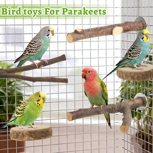 8 Pack Bird Perch, Natural Apple Wood Platforms, Hardwood Branches Cage Accessories for Parakeets, Cockatiels, Lovebirds and Other Small Birds