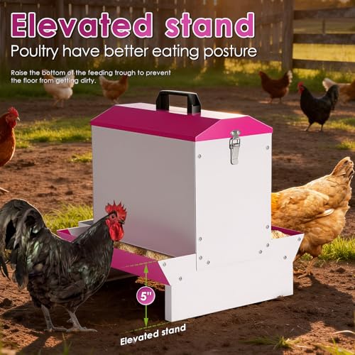 25Lb Metal Chicken Feeder and Waterer Set Automatic No Waste Galvanized Poultry Duck Feeder with Auto Water Dispenser for Outdoor Coop