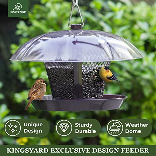 Kingsyard Rain-Resistant Metal Mesh Bird Feeder for Outdoor Hanging | Large Clear Dome, Top-Fill Design, Weather-Resistant Metal, Dual Mesh for Different Seeds, Easy to Clean - color: Black