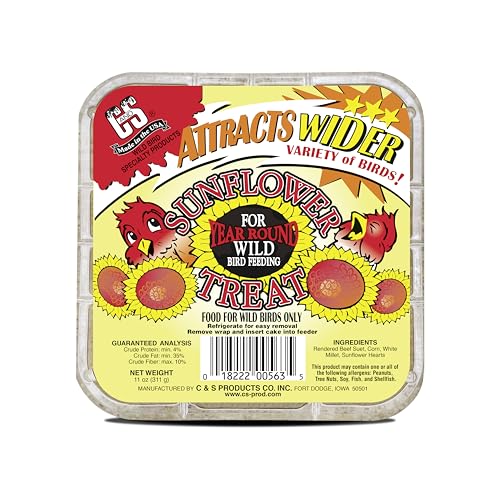 C&S Sunflower Suet Treat, Suet Cakes for Wild Birds, Pack of 8 | Suet cakes for woodpeckers, made with sunflower, use in a suet feeder year-round - style: Sunflower, 8 Pack