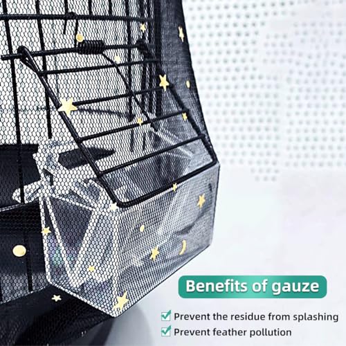 Bird Cage Seed Catcher, Seed Catcher Guard Net Cover, Parrot Nylon Mesh Net Cover, Universal Soft Airy Cage Net Stretchy Skirt for Round Square Cages (Star-Black, 15.7" x87") - color: Star-black, size: 15.7" x87"