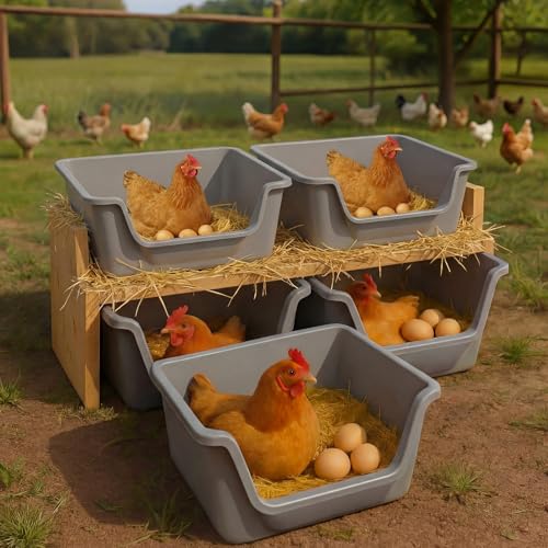 Reallnaive 6 Pcs Washable Chicken Nesting Box, Floor Durable Chicken Coop Accessories Easy Clean Plastic Square for Hens Ducks and Poultry for Egg Collection Backyard