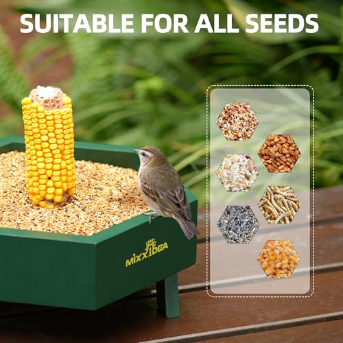 Ground Bird Feeder for Outdoors, Wooden Mesh Seed Tray for Bird Feeders, Great Attracting Garden Yard Decoration for Wild Birds Squirrels Chicken Dove, Green - color: Green