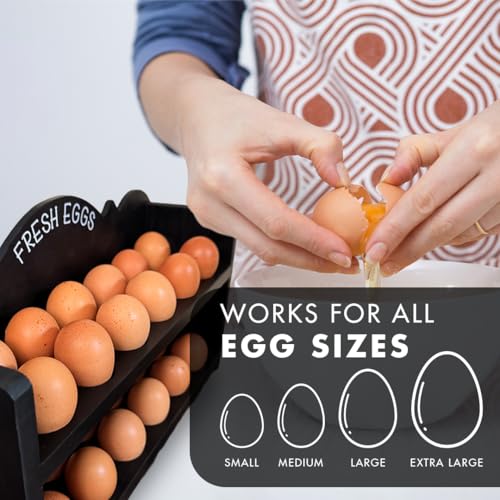 Black Premium Pine Wooden Egg Holder 2-Tier Durable 24-Egg Storage Solution Ideal for Modern and Rustic Kitchen Fresh Eggs