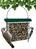 Large Suet Feeder - Metal Woodpecker Suet Cage w/Roof | Holds 1 Large Seed Cake. Metal Roof Keeps Suet Dry. Multiple Clinger Birds Feed at Once - Woodpeckers, Finches, Chickadees.
