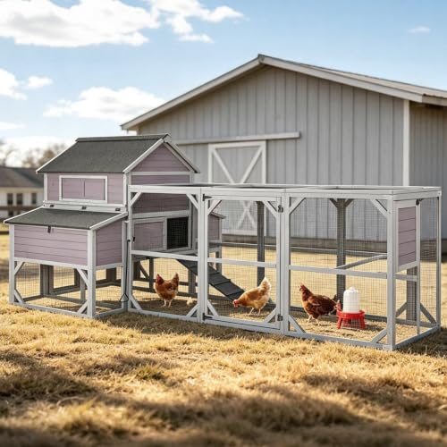 Extra Large Chicken Coop for 8-10 Chickens,Hen House with 6 Nesting Boxes | Reinforced L-bracket structure+galvanized wire mesh for predator protection.asphalt roof,multiple doors for easy cleaning - color: Grey, size: 118.1"L x 53.5"W x 49.5"H