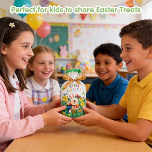 JOINDO 50 PCS Easter Bags, 6" x 9" Easter Goodie bags fit Treats and Small Gifts, Ribbon Drawstring Fast Packaging & Easy Use, Stand up Bottom, Opaque, 3 Patterns - color: Pattern 1