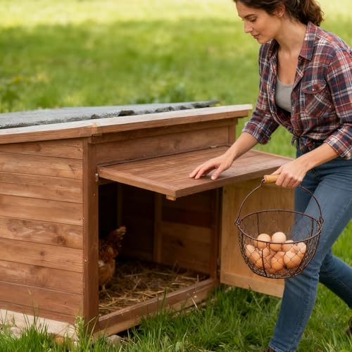 2 Pcs Wire Egg Baskets, Farmhouse Chicken Egg Collecting Baskets, Rustic Metal Egg Storages with Wooden Handle, Stackable Fresh Holders for Fruits, Vegetables, Sundries