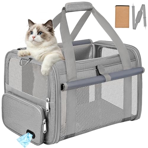 Cat Carrier Airline Approved Privacy Portable Top Load Pet Travel Bag | Soft Sided Pet Carriers for Small Cats Dogs Puppy up to 16 Lbs,Collapsible,Zipper Lock,Luggage Sleeve,2 Storage,Washable - color: Gray