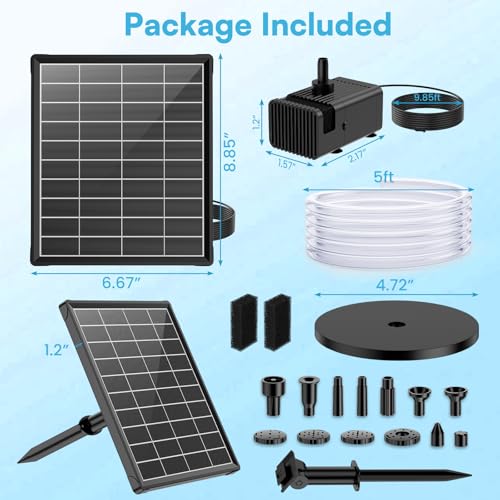 6.5W Solar Fountain Pump for Bird Bath, Solar Water Fountain with Dry-run Protection Water Pump, 8 Nozzles Modes, 5Ft Tubing for Pond, Bird Bath, Backyard DIY Water Feature Used - size: 6.5W