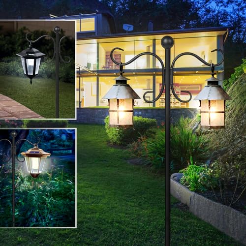 AOMGD 2 Pack 76 Inch Adjustable Double Shepherds Hooks for Outdoor Heavy Duty, Two Sided Garden Bird Feeder Pole for Hanging Plant Baskets, Solar Lights, Weddings Decor | Two Sided Garden Heavy Duty Bird Feeder Pole for Hanging Plant Baskets, Solar Lights
