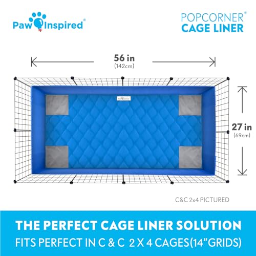 Paw Inspired PopCorner Washable Fleece Cage Liners, C&C 2x4, Blue | Reinforced Corners, Super Absorbent Mat, Bedding, Waterproof Bottom, Guinea Pigs, Ferrets, Rabbits, Hamsters, Small Animals - color: Blue, size: C&C 2X4