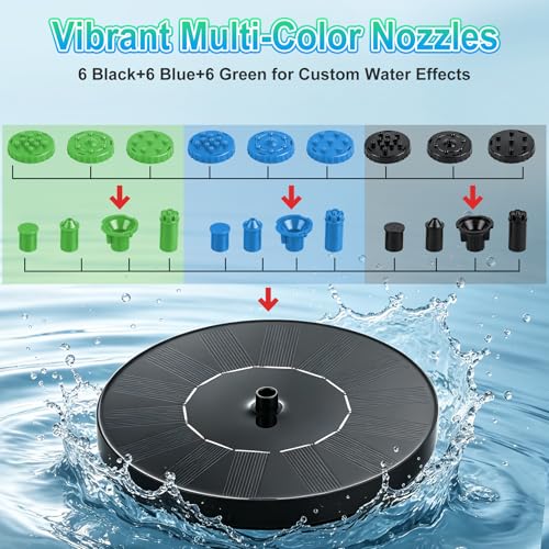 1.5W Solar Fountain, with with 6 Black & 6 Blue & 6 Green Nozzles - color: 6 Black + 6 Blue + 6 Green Nozzles