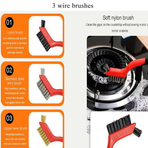 Gisde Wire Brush 4Pcs Set Nylon/Brass/Stainless Steel Wire Brushes for Cleaning Rust Removal in Holes, Dirt & Paint Scrubbing with Deep Cleaning – 7 Inches (Brass+Nylon+Stainless Steel)