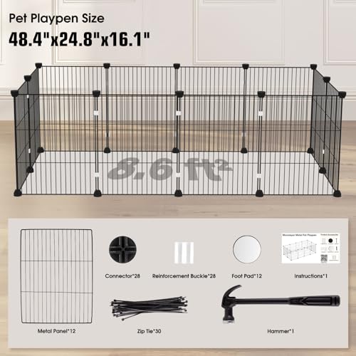 Small Animal Playpen - 12-Panel Metal Wire Pet Fence for Guinea Pigs, Rabbits, Bunnies - Indoor & Outdoor Portable Enclosure, Durable & Easy to Assemble - style: 12-Panel Metal Wire